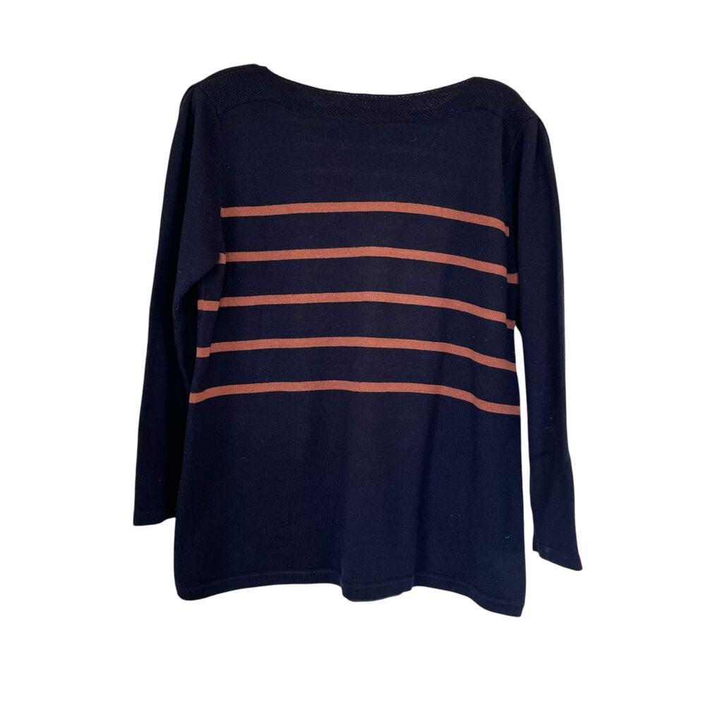 Cyrillus Navy Brown Striped Wool Boat Neck Long Sleeve Pullover Sweater Size M